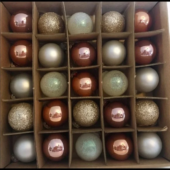 25 Mini Glass Christmas Ball Ornaments Rose Gold Shiny Matte Glitter - Picture 1 of 7